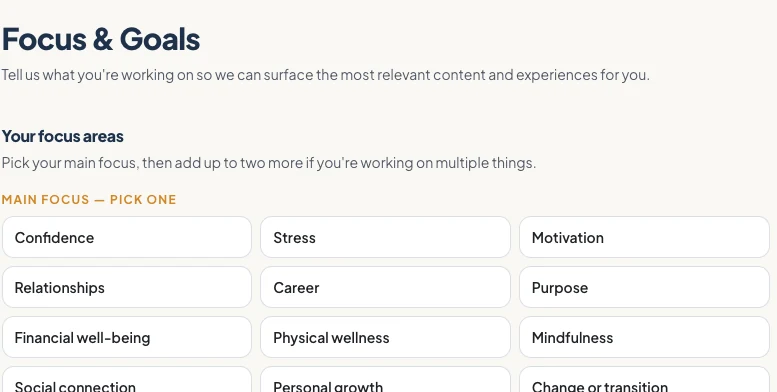 Fixer Nation Focus and Goals interface